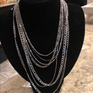 Layered Silver Multi-Chain Necklaces